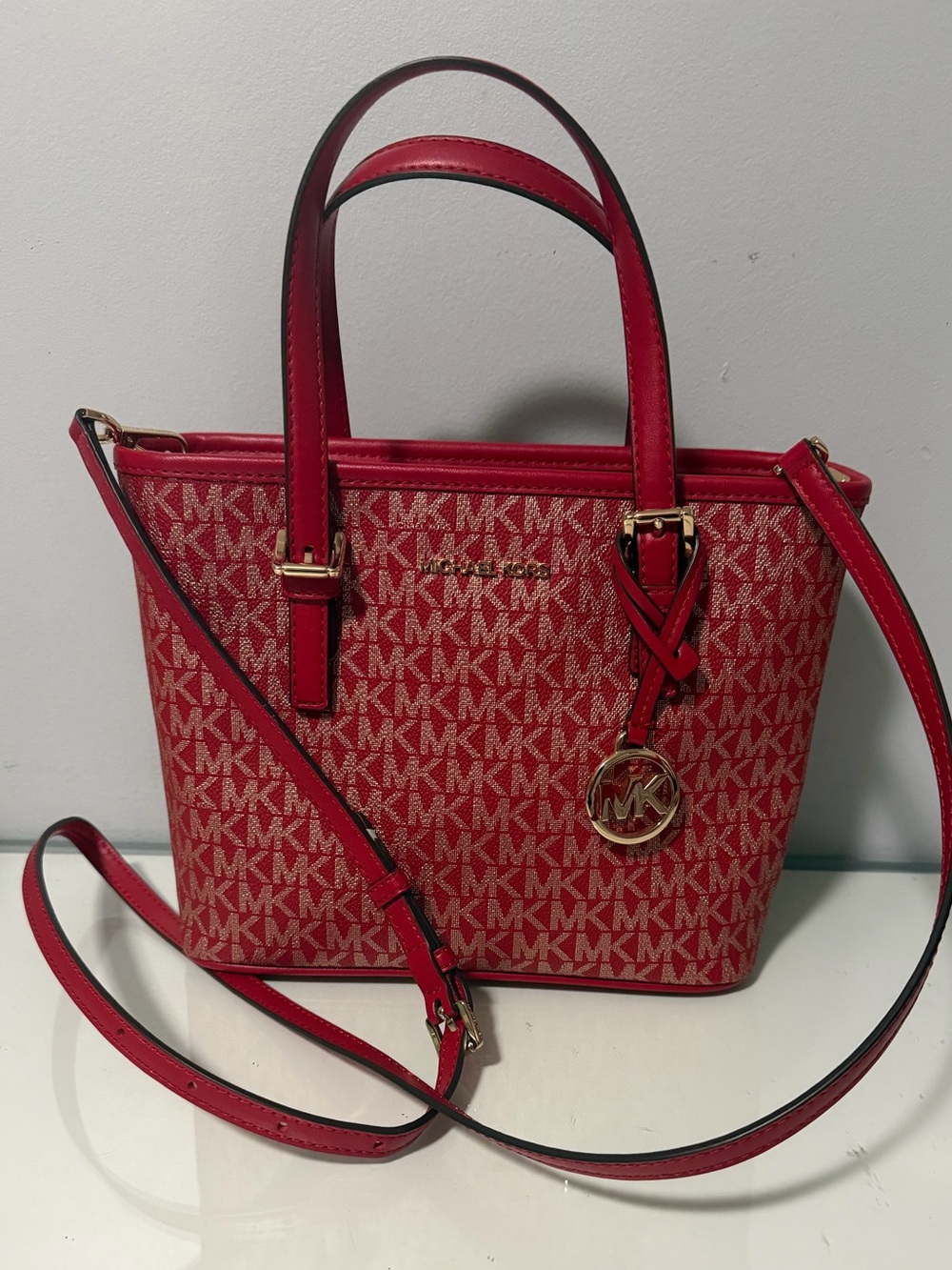 Michael Kors Pink-Red Signature Tote Satchel